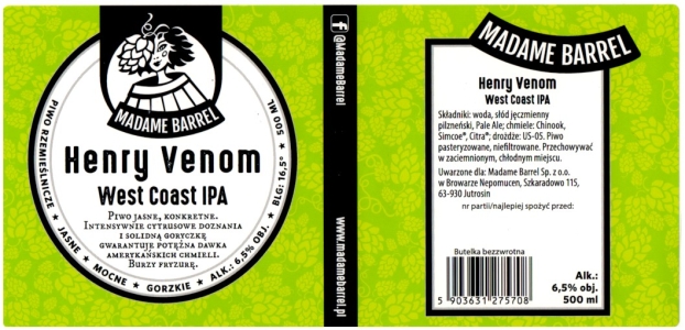 Browar Madame Barrel: Henry Venom - West Coast India Pale Ale