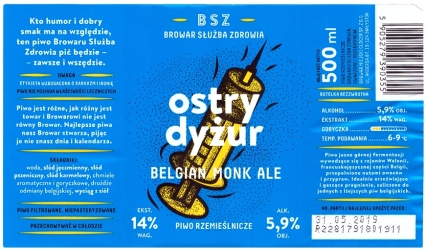 Browar Gloger BSZ (2018): Ostry Dyżur, Belgian Monk Ale