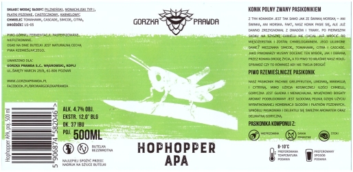 Browar Gorzka Prawda (2018) HOPHOPPER American Pale Ale