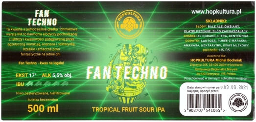 Browar Hopkultura (2020): Fan Techno, Tropical Fruit Sour India Pale Ale