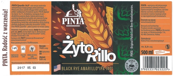 Browar Pinta (2017): Żyto Rillo, Black Rye Amarillo Ipa