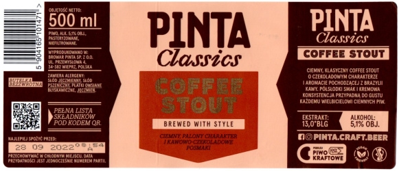 Browar Pinta (2022): Pinta Classic - Coffee Stout
