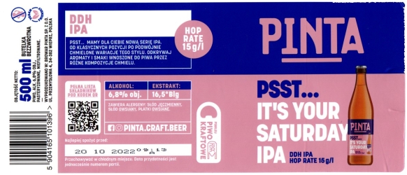 Browar Pinta (2022): Psst It's Youtr Saturday India Pale Ale