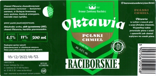 Browar Zamkowy Racibórz (2022): Raciborskie - Oktawia - piwo jasne