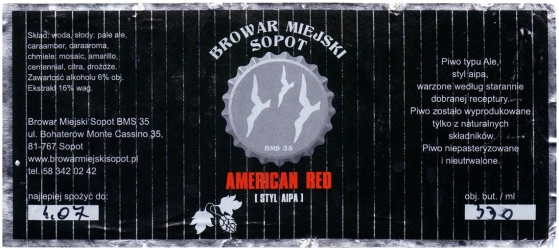 Browar Miejski Sopot (2016): American Red - American India Pale Ale