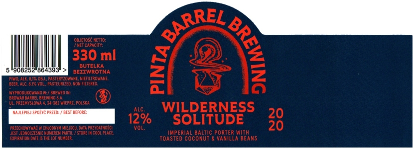 Browar Pinta Barrel Brewing (2020): Wilderness Solitude - Imperial Baltic Porter With Toasted Coconut And Vanilla Beans