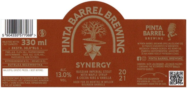 Browar Pinta Barrel Brewing (2021) Synergy  - Russian Imperial Stout With Maple Syrup And Cocoa Nibs And Vanilla