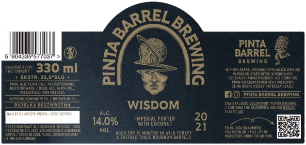 Browar Pinta Barrel Brewing (2021): Wisdom  - Imperial Porter With Coconut