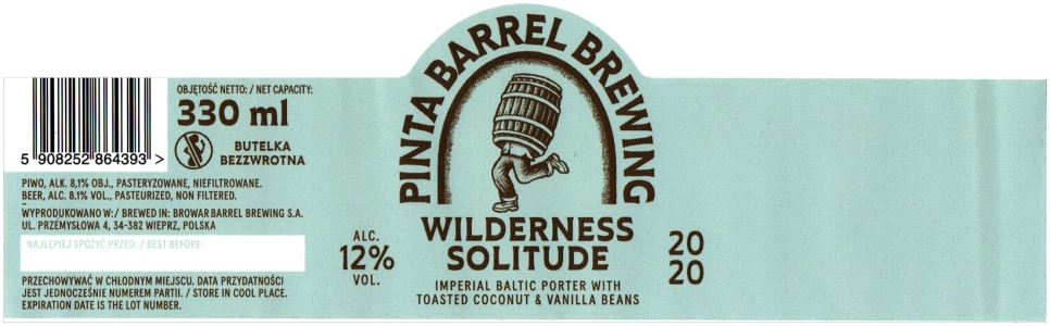 Browar Pinta Barrel Brewing (2020): Wilderness Solitude - Imperial Baltic Porter With Toasted Coconut And Vanilla Beans