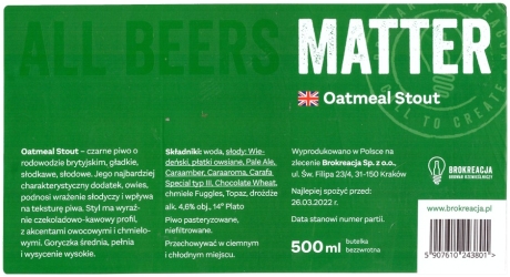 Browar Brokreacja (2021): Matter, Oatmeal Stout