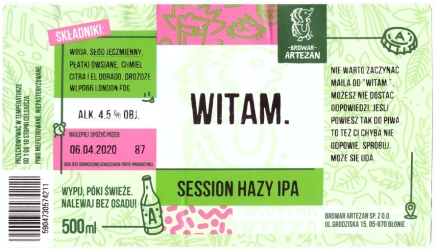 Browar Artezan (2020): Witam, Session Hazy India Pale Ale