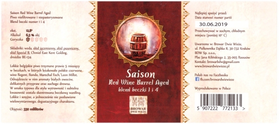 Browar Dwie Wieże (2019): Saison, Red Wine Barrel Aged Blend Beczki 1 i 4