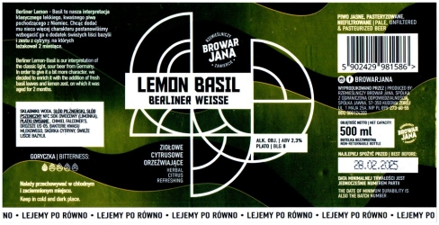 Browar Jana 2024 07 Lemon Basil Berliner Weisse