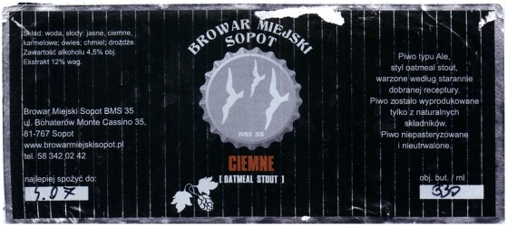 Browar Miejski Sopot (2016): Ciemne - Oatmeal Stout