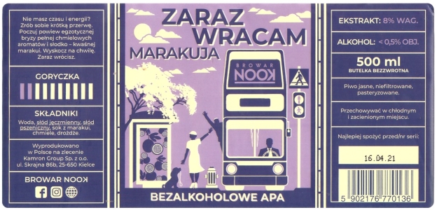 Browar Nook (2020): Zaraz Wracam - Marakuja Bezalkoholowe American Pale Ale