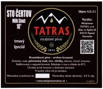 Browar Tatras 2022 12 Sto Certov Milk Stout