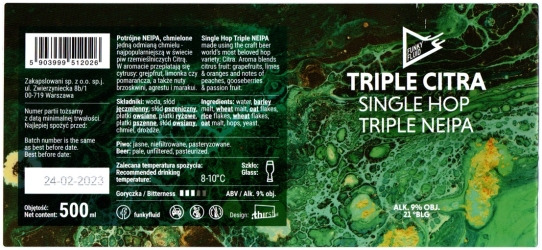 Funky Fluid 2022 12 Triple Citra Single Hop Triple Neipa