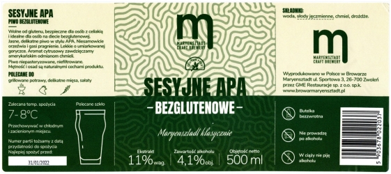 Browar Maryensztadt (2021): Sesyjne American Pale Ale - Bezglutenowe