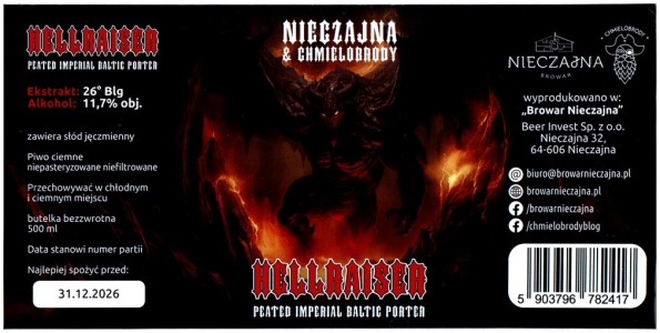 Nieczajna 2024 08 Hellraiser Peated Imperial Baltic Porter