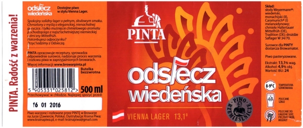 Browar Pinta (2015): Odsiecz Wiedeńska, Vienna Lager