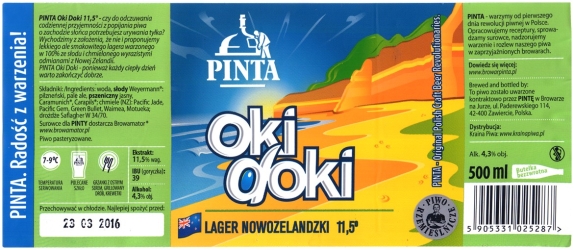 Browar Pinta (2015): Oki Doki, Lager Nowozelandzki