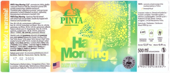 Browar Pinta (2019): Hazy Morning, Hazy Apa