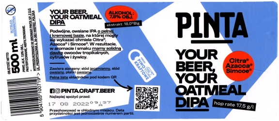 Browar Pinta (2021): Your Beer Your Oatmeal Double India Pale Ale