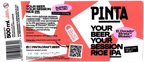 Browar Pinta (2021): Your Beer Your Session - Rice India Pale Ale