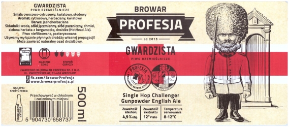 Browar Profesja: Gwardzista - Single Hop Challenger Gunpowder English Ale