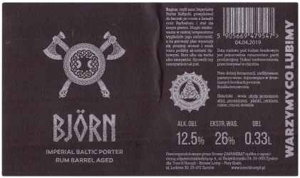 Browar Trzech Kumpli (2019): Bjorn - Imperial Baltic Porter Rum Barrel Aged