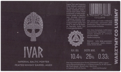Browar Trzech Kumpli (2019): Ivar - Imperial Baltic Porter Peated Whisky Barrel Aged