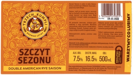 Browar Trzech Kumpli (2021): Szczyt Sezonu - Double American Rye Saison